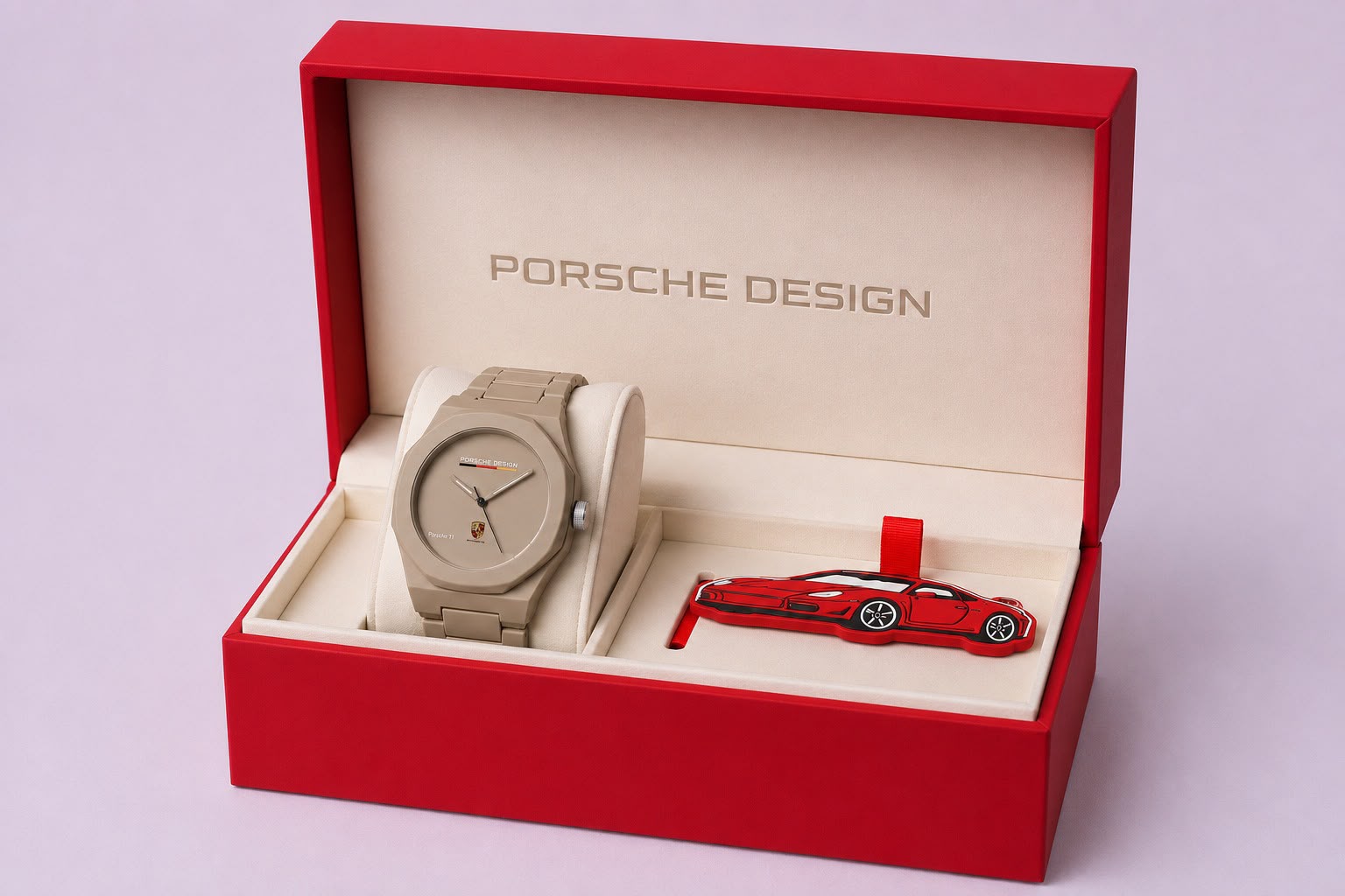 Red presentation box with 911 keyring