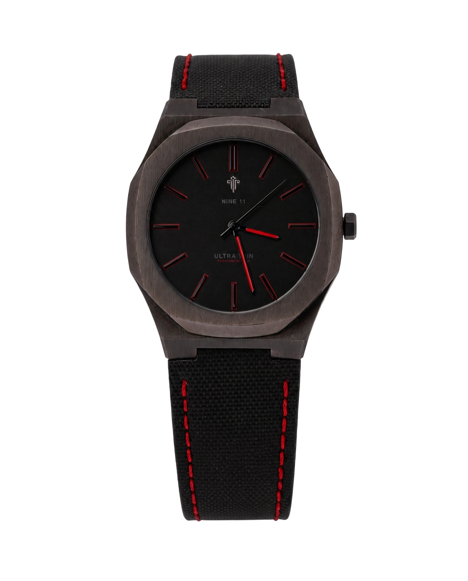 Front view — crimson signal
